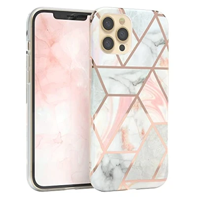 Abbildung von EAZY CASE Handyhülle Silikon mit Kameraschutz kompatibel iPhone 12 Pro Max, im Marmor Design, Motiv Hülle, Ultra dünn, Slimcover, Silikonhülle, Backcover, Rosé Gold
