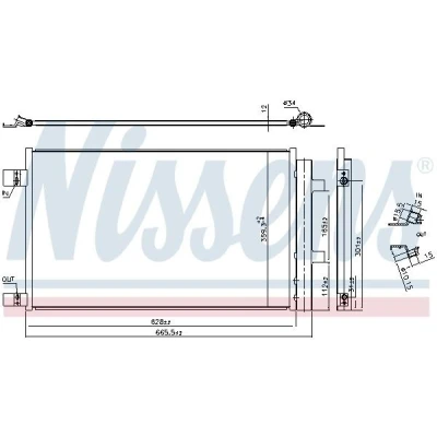 Abbildung von NISSENS 941284 Klimakondensator mit Trockner Aluminium 628 R 134a RENAULT: Kadjar, Megane 4 Schrägheck, Espace 5, NISSAN: Qashqai 2