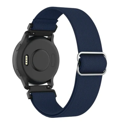 Abbildung von MoKo Uhrenarmbänder Kompatibel mit Garmin Venu 2S/Venu 3S/Vivoactive 4S/Vivomove 3S/Forerunner 255S/255S Music/265S, Dehnbar Nylon Armband, 18mm Elastisches Verstellbares Ersatzarmband, Marineblau