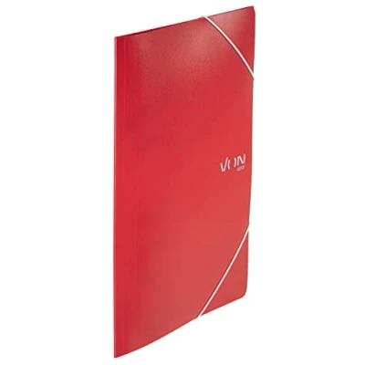Abbildung von VON Leitz Eckspannermappe A4, PP Kunststoff, für 150 Blatt, 3 Klappen, Mappe Mit Gummizug, modernem Aufdruck, Leichter Ordner Schule &amp; Zuhause, 5 Stück, Rot, 30070025