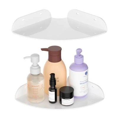 Abbildung von Sezanrpt 18x18CM Eckregal Wandhalterung Set von 2, Weiß Acryl Ecke schwimmende Regale, Wand Organizer Regal für Badezimmer, Küche, Schlafzimmer, Wohnzimmer, Esszimmer, Büro