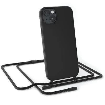 Abbildung von EAZY CASE Handykette Silikon Premium kompatibel mit iPhone 14 Plus Handyhülle Umhängeband, Handykordel Schutzhülle, Silikonhülle, Hülle Band, Kette für Smartphone, Schwarz