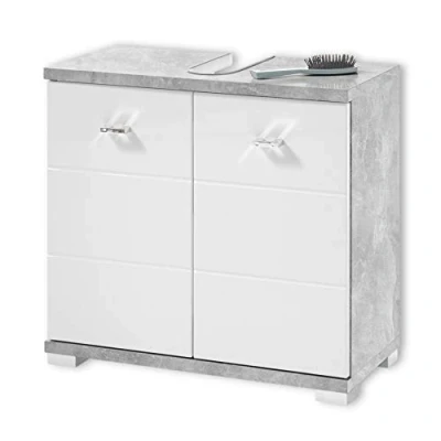 Abbildung von Stella Trading Badezimmer Waschbeckenunterschrank in Beton Optik, Weiß Moderner Bad Unterschrank Badezimmerschrank mit viel Stauraum 60 x 52 30 cm (B/H/T)