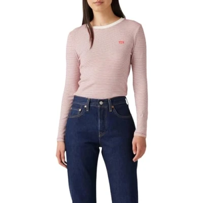 Abbildung von Levi&#039;s Essential TEE Langarmshirt, Damen, Größe: XS, Turmeric stripe flame scarlet