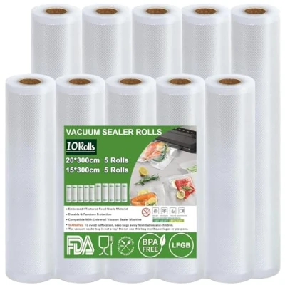 Abbildung von Omtofo Profi Vakuumierbeutel, 5 Rollen 15x300cm + 20x300cm Reißfest, Vakuumbeutel für Vakuumierer Lebensmittel Vakuumiergerät, Kochfest und Sous Vide Gefrierbeutel, BPA frei