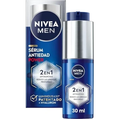 Abbildung von NIVEA MEN POWER Anti Aging Serum 2 in 1 Falten und (1 x 30 ml), Gesichtsserum mit Luminous 630 für Herren, Flecken Hyaluronsäure