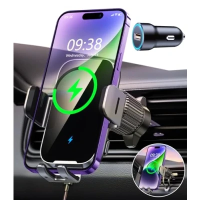 Abbildung von ISEYOU Handyhalterung Auto mit Ladefunktion, [360 Automatische Klemmung] 15W Wireless Charger Auto, Induktive Ladestation Kfz Ladegerät Zubehör für 4,7&quot; 6,9&quot; Telefon, iPhone 16 Samsung