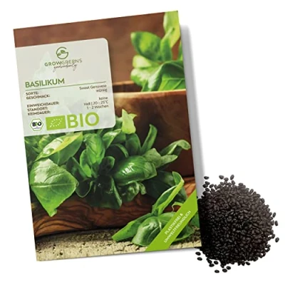 Abbildung von BIO Basilikum Samen Sweet Genovese Küchenkräuter Saatgut aus biologischem Anbau ideal für den heimischen Kräutergarten, Balkon &amp; Garten (400 Korn)