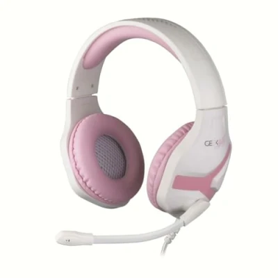 Abbildung von Konix Geek Girl Gaming Kopfhörer Crystal mit Kabel für PS4, PS5, Switch, Xbox One und Series XS Mikrofon 1,5 m 3,5 mm Klinkenstecker Weiß Rosa