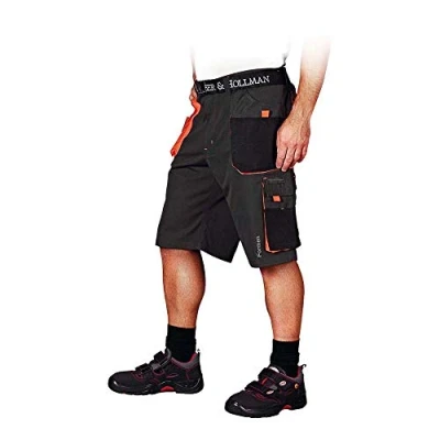 Abbildung von Leber&amp;Hollman Herren kurze Arbeitshose 65% Polyester 35% Baumwolle 270 g/m2, Bundhose mit Multifunktionstaschen+ Schlaufe und Schlüsselhaken LH FMN TS_SBPXXL Stahlblau schwarz orange XXL