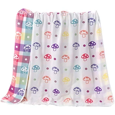 Abbildung von Hayisugar Baby Kuscheldecke, extra weich, 100% Baumwolle, 6 lagig, Decke, Babydecke, Einschlagdecke, Kinderwagendecke, Kinderdecke, Wohndecke Tagesdecke Sommerdecke, Pilz, 120 x 150 cm