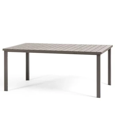 Abbildung von RATTATAN Thomas rechteckiger Gartentisch 180x90 cm mit Stahlgestell und hochwertiger Platte aus Polyethylen in raffiniertem Holzdesign (Braungrau, cm)