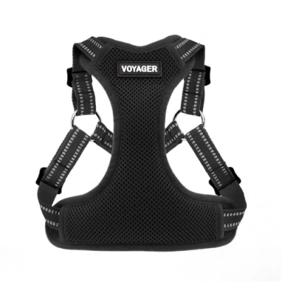 Abbildung von Voyager Verstellbares Hundegeschirr mit Reflektorstreifen by Best Pet Supplies Strapazierfähige Ganzkörperweste ohne Zugkraft Leinen D Ring, atmungsaktiv, Schwarz, size S