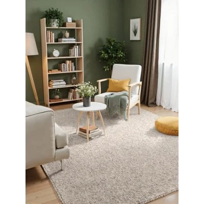 Abbildung von Elle Decoration Rocco Flachgewebe Teppich, Maschinen Waschbar, Woll Optik, Langlebig &amp; Nachhaltig, Modern, Skandi Look für Wohnzimmer, Esszimmer, Schlafzimmer, Flur Creme Multifarben, 80x150cm