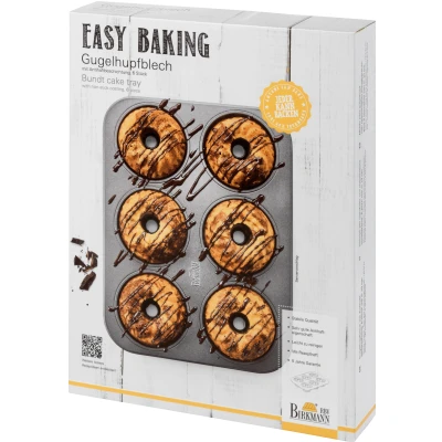 Abbildung von Birkmann, Easy Baking, Gugelhupfblech 6 fach, Backform für Mini Kuchen, Muffins und Cupcakes, mit Antihaftbeschichtung Rezeptcode, 881518