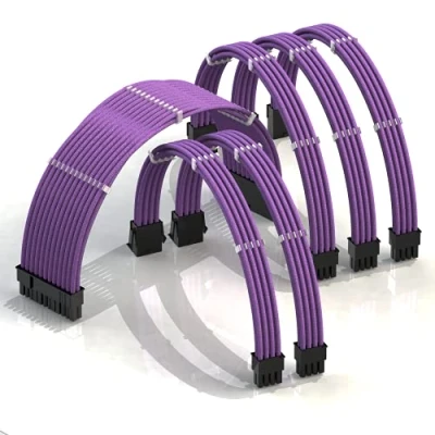 Abbildung von LINKUP AVA 30cm PSU Kabelverlängerung Ummantelt GPU Nach Maß PC Stromversorgung mit Kamm Kit Kompatibel RTX3090 1x 24 P (20+4) 2X 8 (4+4) CPU 3X (6+2) Set 300mm Lila