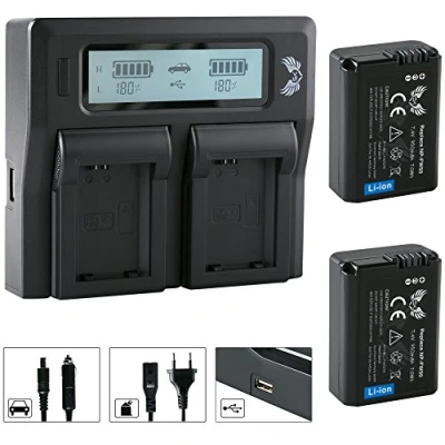 Abbildung von 2X SK Akku Sony NP FW50 (950mAh) + LCD Dual Charger Ladegerät für Alpha 7 7II 7R 7S II 5100 6300 6500 / NEX 6 F3 DSC RX10 ZV E10