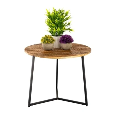 Abbildung von Amago home Couchtisch rund Beistelltisch Massivholz ø 56cm Wohnzimmertisch Metall Holz massiv