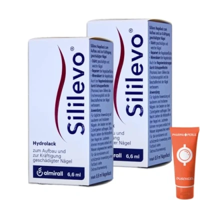 Abbildung von Sililevo Hydrolack 2x 6,6 ml I Aufbau und Kräftigung geschädigter Nägel Medizinischer Nagelstärker Nagelspliss, Nagelbruch, Nagelpsoriasis Spar Set plus Pharma Perle