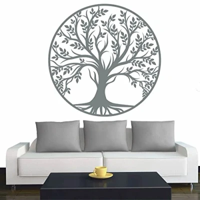 Abbildung von INDIGOS Wandtattoo Baum des Lebens 0 Lebensbaum Weltenbaum 120x120 cm Grau Dekoration Wandaufkleber für Wohnzimmer Kinderzimmer Büro Schule Firma