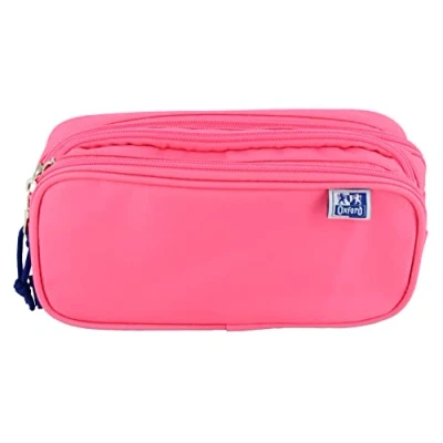Abbildung von Oxford, Federmäppchen für die Schule, 3 Fächer, elastischer Gummi, Reißverschlüsse, Fuchsia