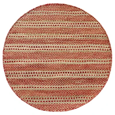 Abbildung von HAMID Woll und Jute Teppich Runden Olivia, Handgewebter für Wohnzimmer, Schlafzimmer, Rot Naturfarbe, (100 x 100 cm)