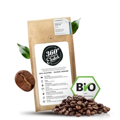 Abbildung von 360 Premium Bio Kaffeebohnen 250g, 100% Honduras Hochland Arabica Köstlich, mild, säurearm Kaffee ganze Bohnen Ideal als Vollautomat Rundum Ehrlich