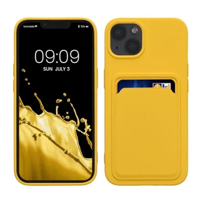 Abbildung von kwmobile Handyhülle kompatibel mit Apple iPhone 13 Hülle Handy Cover Fach für Karten in Strahlend Gelb