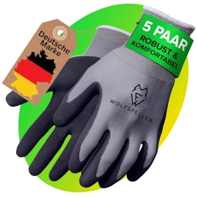Abbildung von WOLFSFELLER Premium Arbeitshandschuhe Herren Gr 9 5 Paar Robuste &amp; Komfortable Montage Handschuhe Damen Mit Langlebiger Nitril Beschichtung