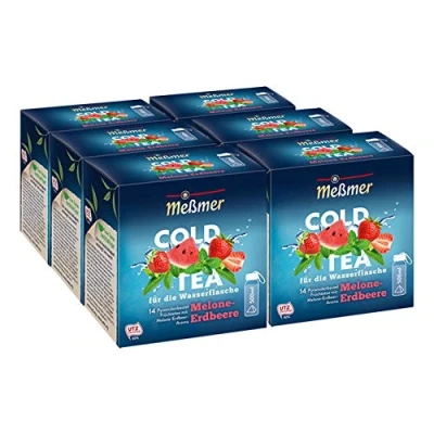 Abbildung von Meßmer Cold Tea Melone Erdbeere Belebe dein Wasser mit dem spritzigen Geschmack ohne Zucker Kalorien Alternative zu zuckerhaltigen Getränken wie Limonade oder Saft 14 Pyramidenbeutel