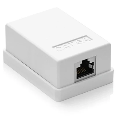 Abbildung von deleyCON 1x CAT 6a Netzwerkdose RJ45 Buchse FTP geschirmt Aufputz Montage 10 Gbit Ethernet Netzwerk LAN Dose RAL 9003 Weiß