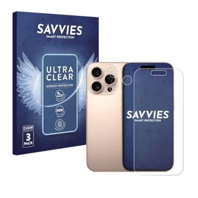 Abbildung von Savvies 6 Stück Schutzfolie für Apple iPhone 16 Pro (Display+Kamera) Displayschutz Folie Ultra Transparent