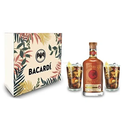 Abbildung von Bacardi Geschenkset Ron 8 Anos Gran Reserva Jahre Rum 0,7l (40% Vol) + 2er Set Gläser/Longdrink Glas [Enthält Sulfite]