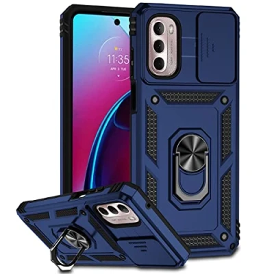 Abbildung von RMSOL Hülle Kompatibel mit Motorola Moto G62 5G, Dual Layer Silica TPU + PC Harter Handyhülle, Kameraschutz und 360 Grad Ring Ständer, Blau