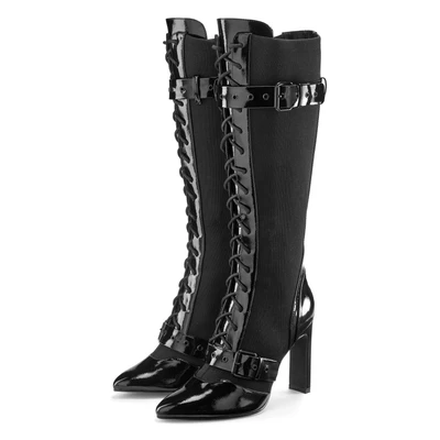 Abbildung von LASCANA Belle Affaire High Heel Stiefel, Schnürstiefel mit erotischer Lack Optik, Stiefelette