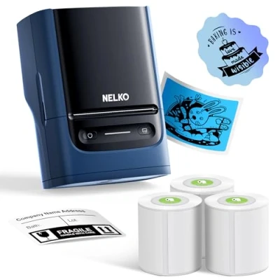 Abbildung von Nelko PM220 Bluetooth Label Maker Machine With Tape, 2 Inch Portable Thermal Printer for Small Business, Logo, Clothing, Sticker Phones &amp; PC, 3 Labels, Deep Blue