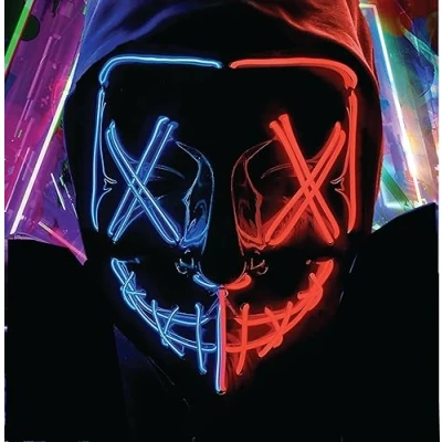 Abbildung von Kostümheld® Verkleidungsmaske LED Grusel Maske rot blau mix Purge Halloween Kostüm Damen Heeren, (1x mix)