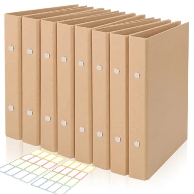 Abbildung von 8 Stück Ringbuch A5, A5 Nachfüllbar Kraftpapier, Ordner mit 2 Ringe, 17.5x23.5 cm Ringordner, Kraftpapier Binderschale Aufkleber Beschriften für Reisetagebücher, Geschäftsbücher, Büros
