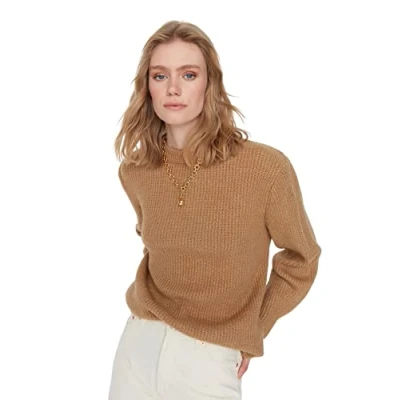 Abbildung von Trendyol Damen Einfarbiger Pullover mit Rundhalsausschnitt Sweatshirt, braun, Small