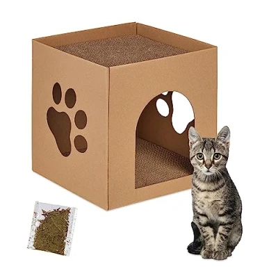Abbildung von relaxdays Katzenzelt Katzenhaus Pappe mit Kratzbrett