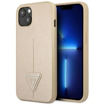Abbildung von Guess GUHCP13SPSATLE Hülle für iPhone 13 Mini 5,4&quot; Beige hardcase SaffianoTriangle Logo