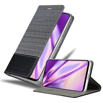 Abbildung von Cadorabo Hülle kompatibel mit Samsung Galaxy A33 5G aus Premium Jeans und Kunst Leder Flip Klappbare Stoßfeste Magnetische [Standfunktion] [Kartenfächern] Cover für Tasche in Grau