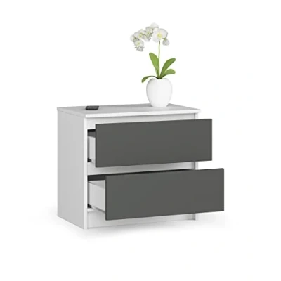 Abbildung von BDW Kommode mit 2 Schubladen, Sideboard, Multifunktionsschrank, Wohnzimmer, Schlafzimmer. Es Wird alle notwendigen Dinge aufnehmen. (Weiß Grau)
