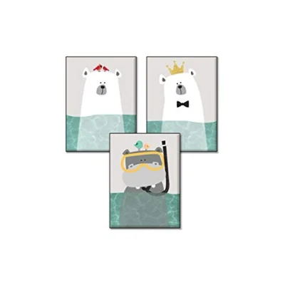 Abbildung von 4Good Bilder Kinderzimmer Modern Nordic Moon Stars Sun Sonne mond Sterne Set Jungen mädchen babyzimmer (Bath amimals A4)