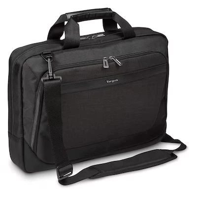 Abbildung von Targus CitySmart Slimline Topload Notebooktasche, schlanke Laptoptasche für 14 15,6 Zoll, Umhängetasche mit urbanem Design, ideal Pendler Schwarz/Grau, TBT914EU, 15.6&quot;