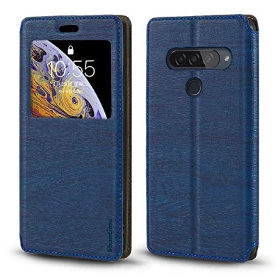 Abbildung von LG G8s ThinQ Schutzhülle, Holzmaserung, Leder Schutzhülle mit Kartenhalter und Fenster, Magnetverschluss, für