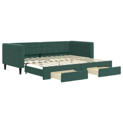 Abbildung von vidaXL Bett Tagesbett Ausziehbar mit Schubladen Dunkelgrün 90x200 cm Samt
