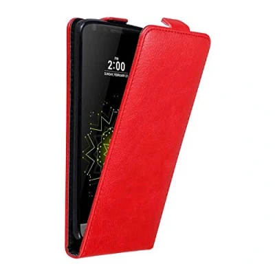 Abbildung von Cadorabo Hülle kompatibel mit LG G5 Flip Design aus Premium Kunst Leder Klappbare Stoßfeste Magnetische Cover für Tasche in Rot
