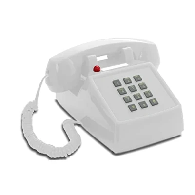Abbildung von Opis Technology PushMeFon Cable: 1970er Designer Retro Tastentelefon Schnurgebunden/Festnetztelefon Schnurgebunden/Retro Telefon in modernen Farben mit Metallklingel (weiß)
