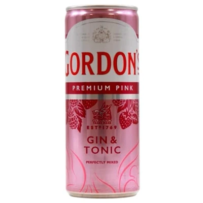 Abbildung von Gordon&#039;s Premium Pink Distilled Gin &amp; Tonic Water Erfrischendes Mixgetränk Trinkfertige Dose für unterwegs gesellige Events 10% vol 12 x 250 ml EINWEG Mehrverpackung